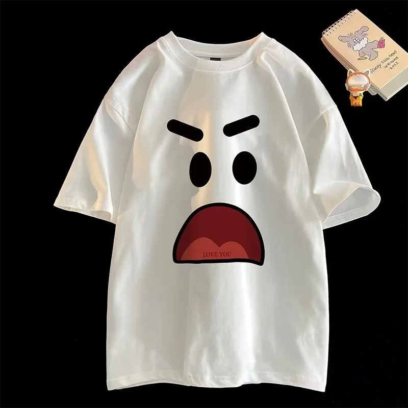 8XL الكورية فضفاضة تناسب المألوف العصرية الأمريكية الرجعية التعبير تي شيرت مطبوع جولة الرقبة عارضة الرجال متعددة الوظائف زوجين مجموعة