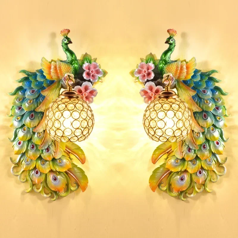 Modern Peacock LED Wall Lamp Nordic Creative Resin Sconce for Living Room Bedroom Home Interior Decor