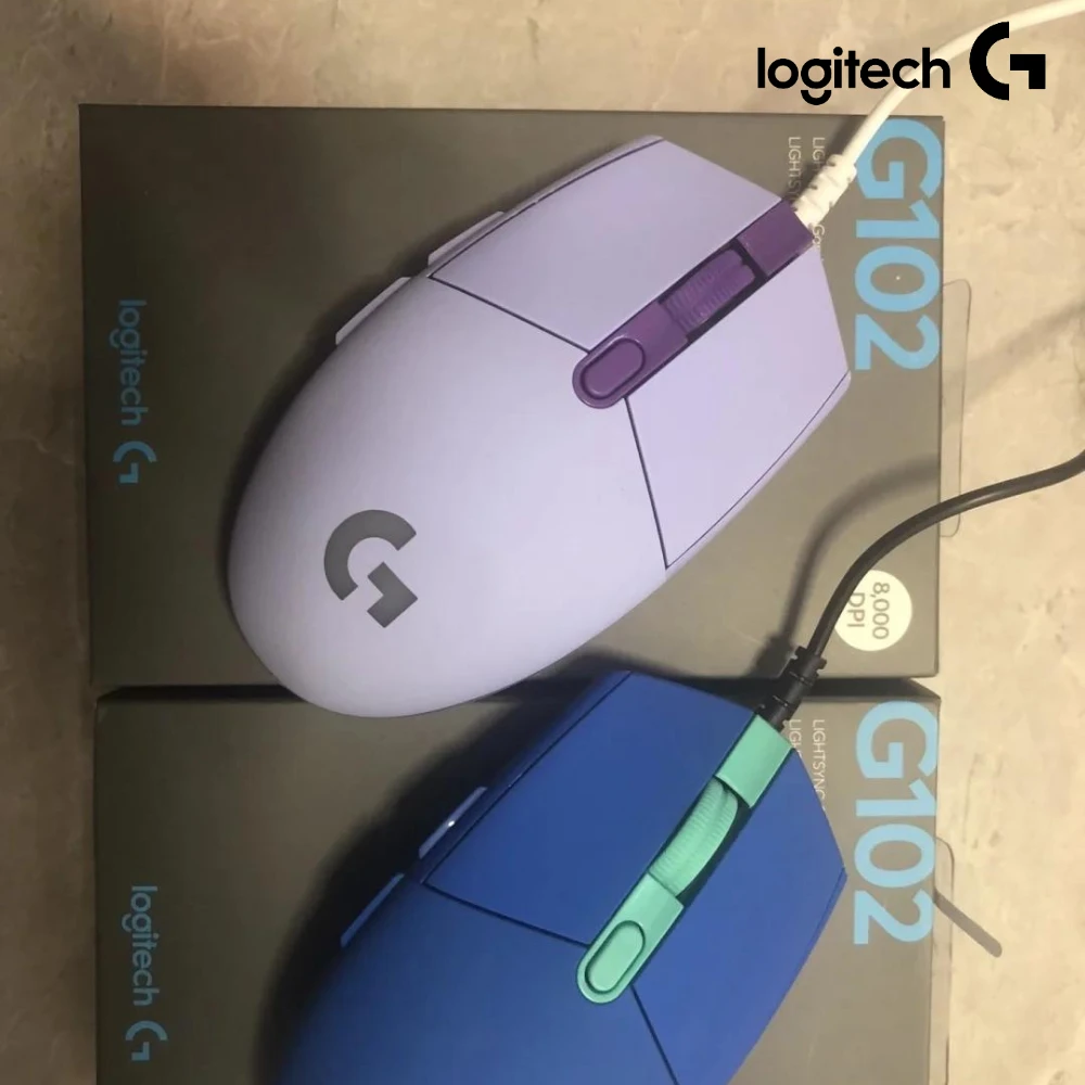 لوجيتك G102/G203 LIGHTSYNC RGB ماوس ألعاب سلكي 8000 ديسيبل متوحد الخواص 6 أزرار قابلة للبرمجة مريح خفيف الوزن لألعاب ماك الكمبيوتر