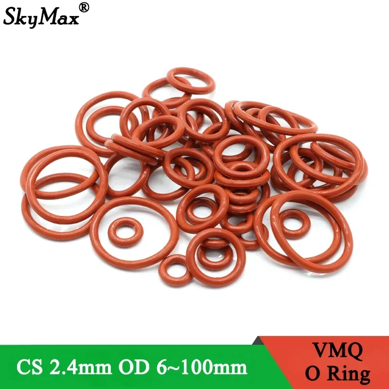 

10Pcs VMQ O Ring Seal Gasket Thickness CS 2.4mm OD 6 ~ 100mm Silicone Rubber Insulated Waterproof Washer Round Shape Nontoxi Red