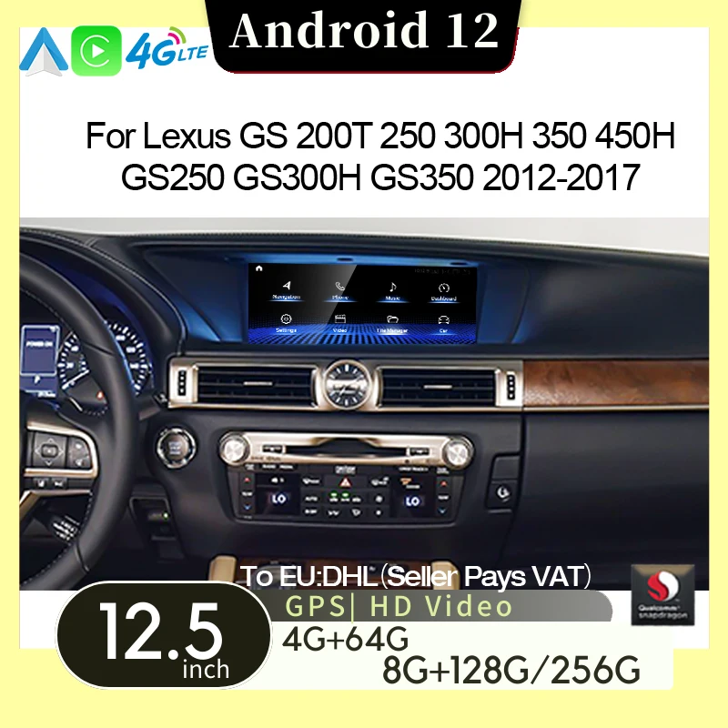 

Android 12 Qualcomm GPS Screen Navigation Multimedia For Lexus GS 200 250 300 350 450 2012-2017 Car Radio CarPlay Auto Stereo 4G