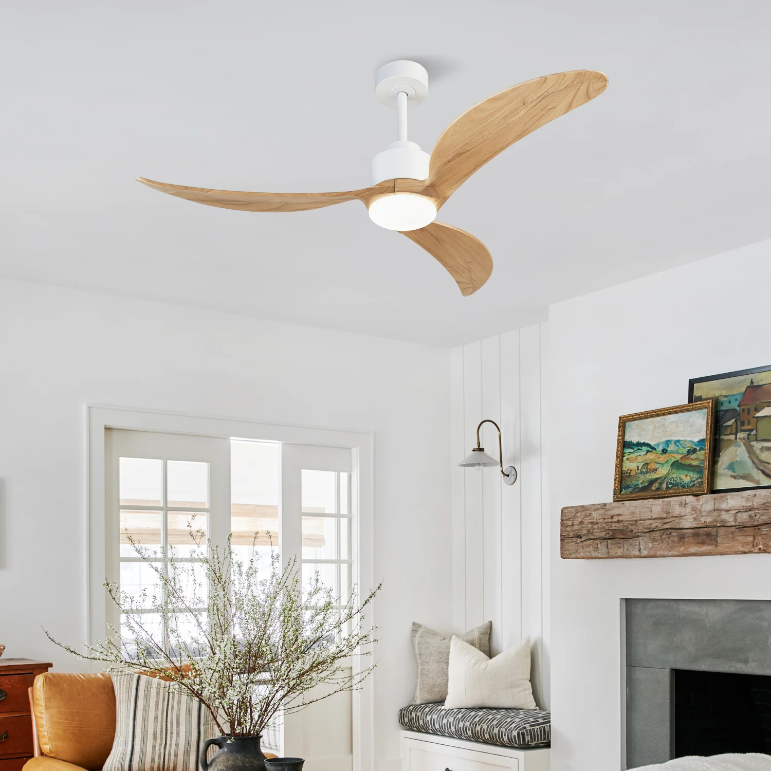 

52" Ceiling Fan with Dimmable LED Light Remote Control,Quiet DC Motor 6 Speed Levels,Adjust Height( 3 PCS Rod) Reversible Ceilin