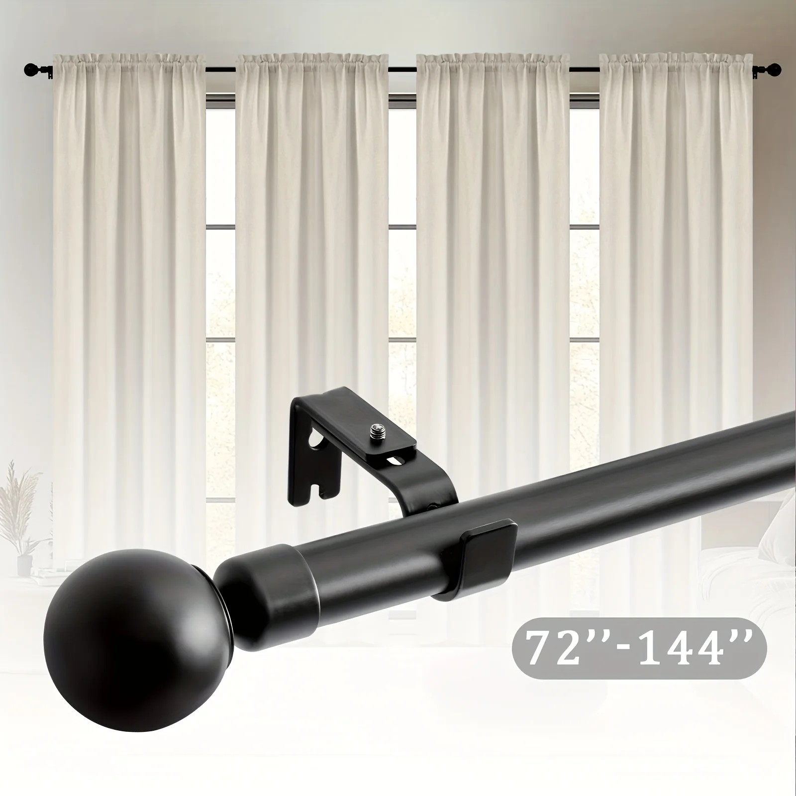 Adjustable Black Curtain Rod Set – 1 or 2 pcs, Extra-Long Double-Layer Rod for Living Room, Bedroom & Bathroom; Includes Mountin view 5