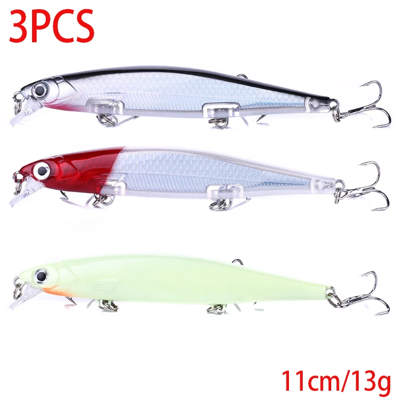 1 Stück Minnow Trolling Angelköder Laser-Hartköder 3D-Augen 11cm 13g Wobbler für Barsch, Hecht, Wolfsbarsch, Sinkender Jerkbait