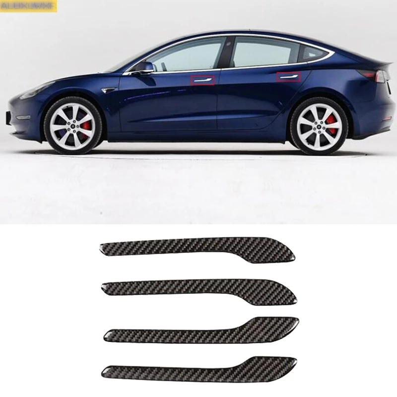 

4pcs carbon fiber Outside Door Handle Cover Trim Molding car Accessories Fit For tesla model 3 Y 2018 2019 2020 2021 Car-Styling