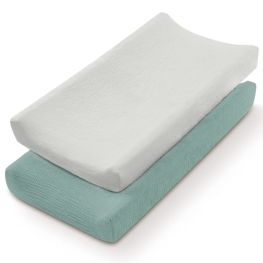 2PCS Breathable Cotton Diaper Changing Pad Cover Reusable Ultra Soft Diaper Changer Pad Fitted Sheets Changing Mat Cover