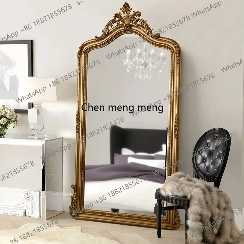 E136 Retro carved full-body mirror household floor fitting mirror European antique old dressing wall-mounted mirror