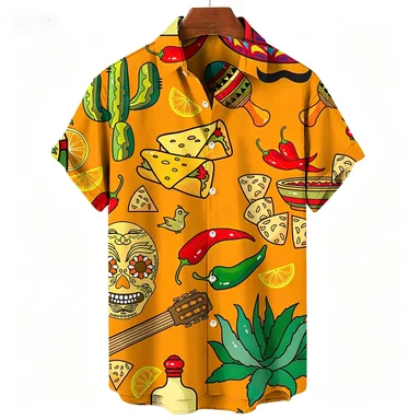 Vintage Men's Shirt Mexican Style 3D Print Men's Clothing Summer  Casual Hawaii Beach Hawaiian Harajuku Fashion Holiday Shirt