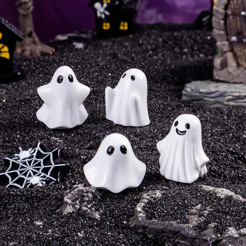 6Pcs Mini Resin Ghost Miniatures Spooky Halloween Figurines For Micro Landscape DIY Craft Home Tabletop Displays Ornaments