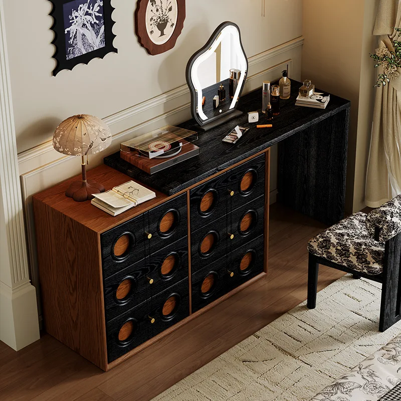 Solid wood chest integrated floor-to-ceiling three-bucket cabinet six-bucket cabinet book table chair makeup mirror combination