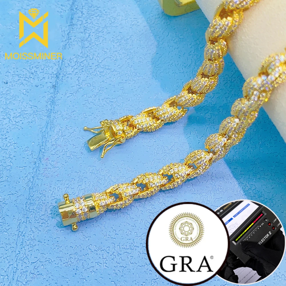 Big Moissanite Rope Chain Iced Out Necklaces Men S925 Silver Choker for Women Pass Diamonds Tester With GRA Free Shipping