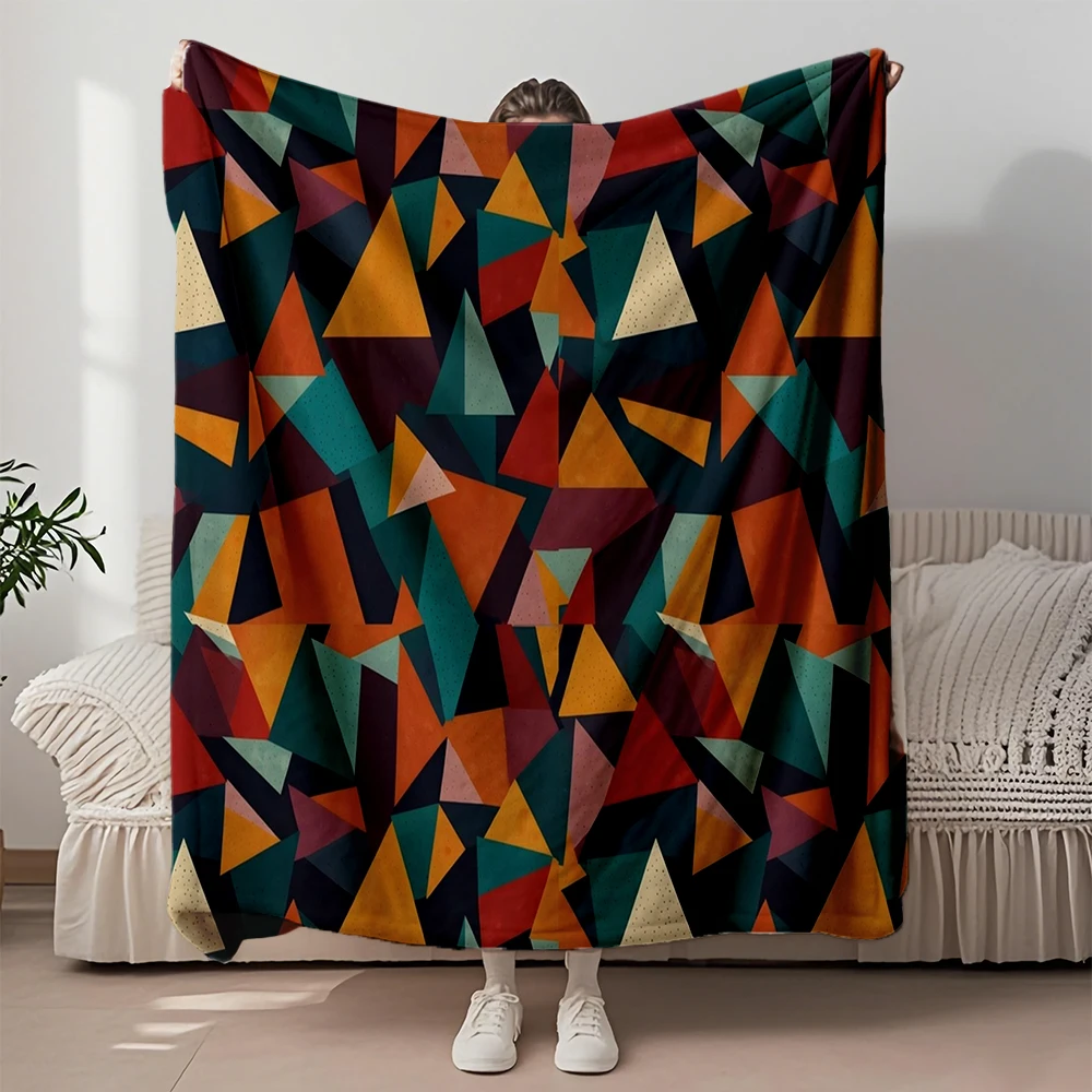 

Everyday Use Flannel Blanket Abstract Geometric Pattern Triangles Vintage Floral Faux Fur Throw Comforter With Anti-pilling