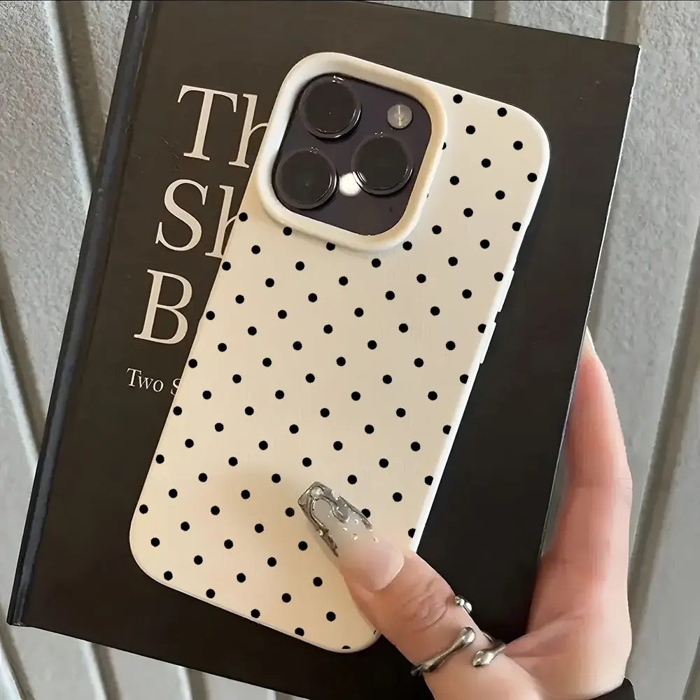 Custodia Morbida Vintage con Motivo a Pois Neri per iPhone 15 16 17 Pro Max 11 12 13 Pro 15 14 Plus 17 Air X Xs XR