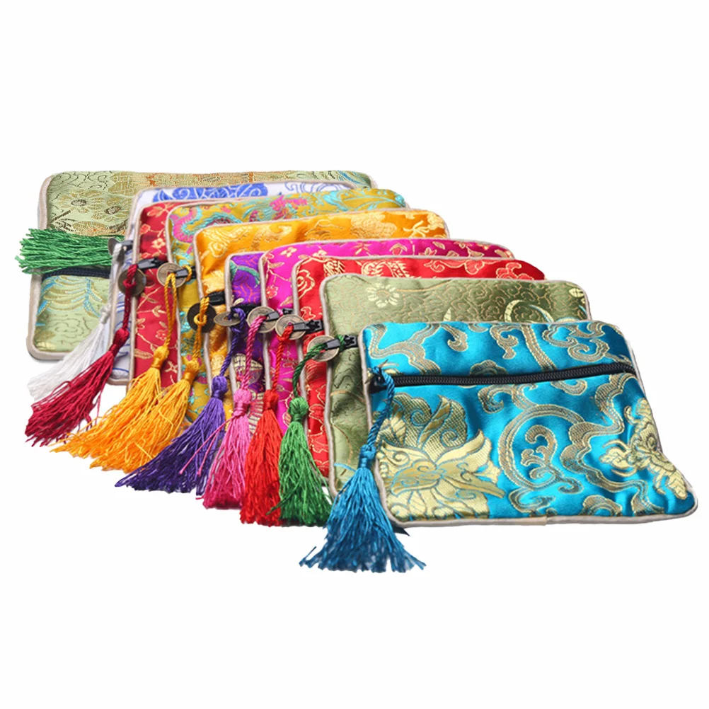 

10 Pcs Zipper Jewelry Bag Bead Bracelet Package Gift Bags Storage Buddha Beads Brocade Chinese Style Pouch Miss