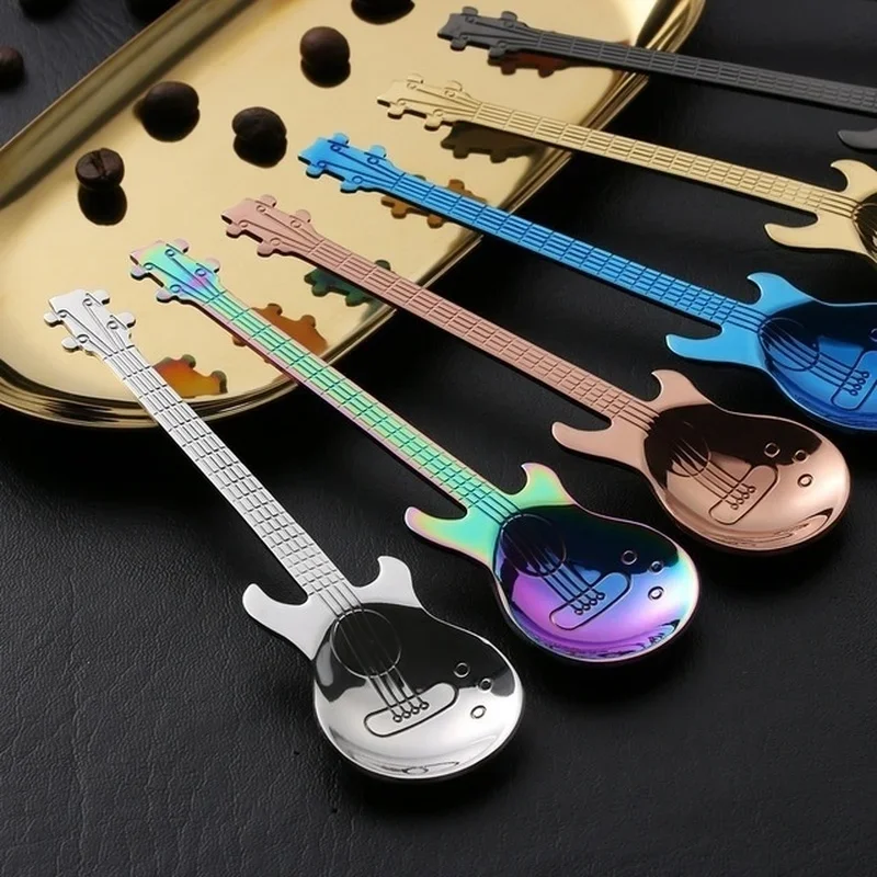 Guitar Spoon Dessert Coffee Ice Cream Honey 304 Stainless Steel Cup Stirring Music Bar Mini Spoons Kitchen Accessories Tableware