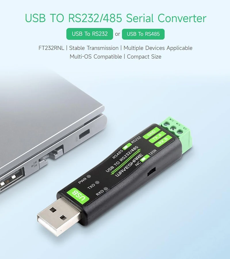 Waveshare Industrial USB to TTL Converter with Original FT232RNL Onboard Support Win7/8/8.1/10/11, Mac, Linux, Android, Wince