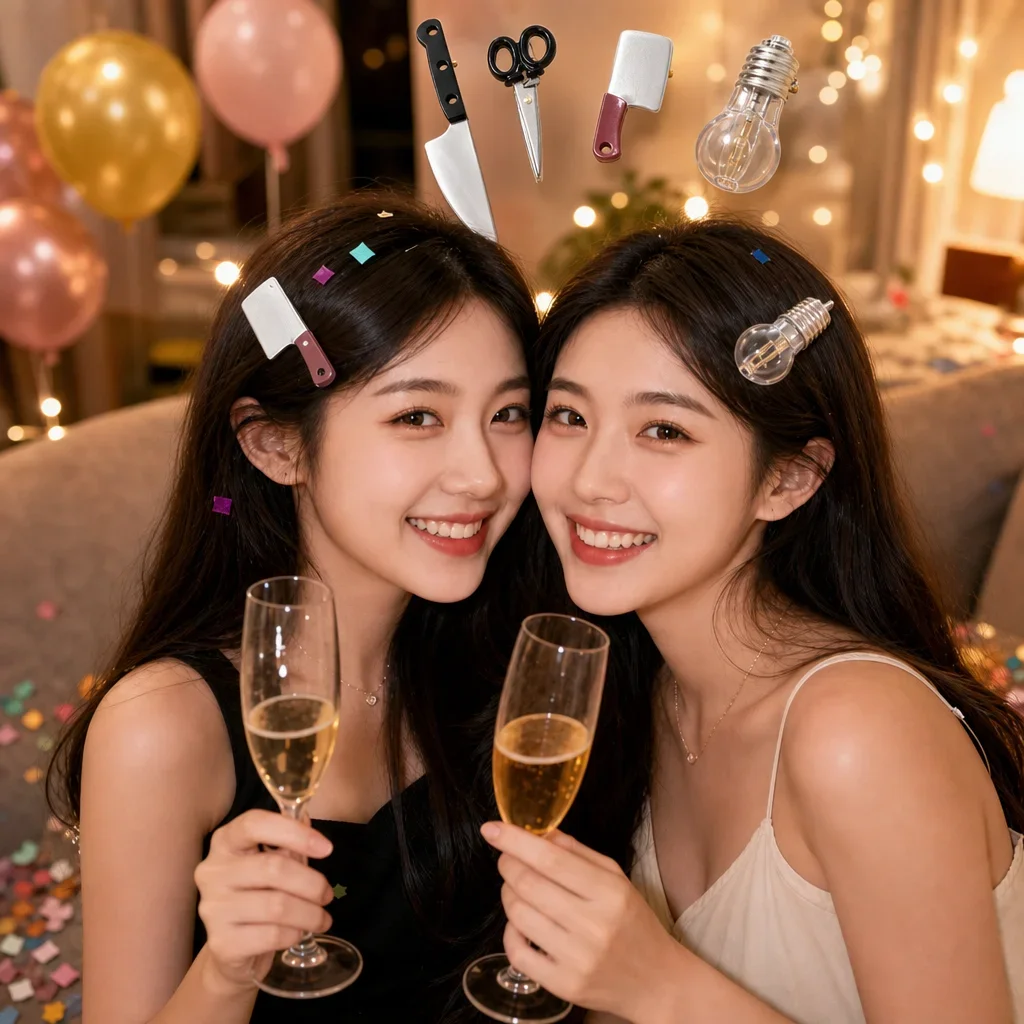 4Pcs/Set Novelty Scissors & Kitchen Knife Shaped Hair Clips, Funny Side Bang Barrettes, Women Cute Hair Accessories