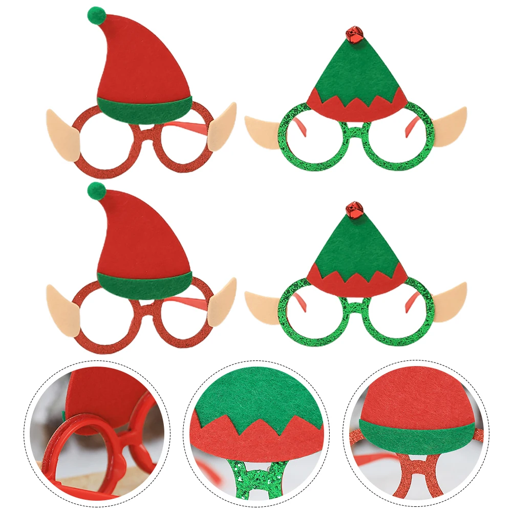 

4pcs Elf Glasses Plastic Non-woven Comfortable Party Eyewear Christmas Kids Decorative Cartoon Festival Accessories