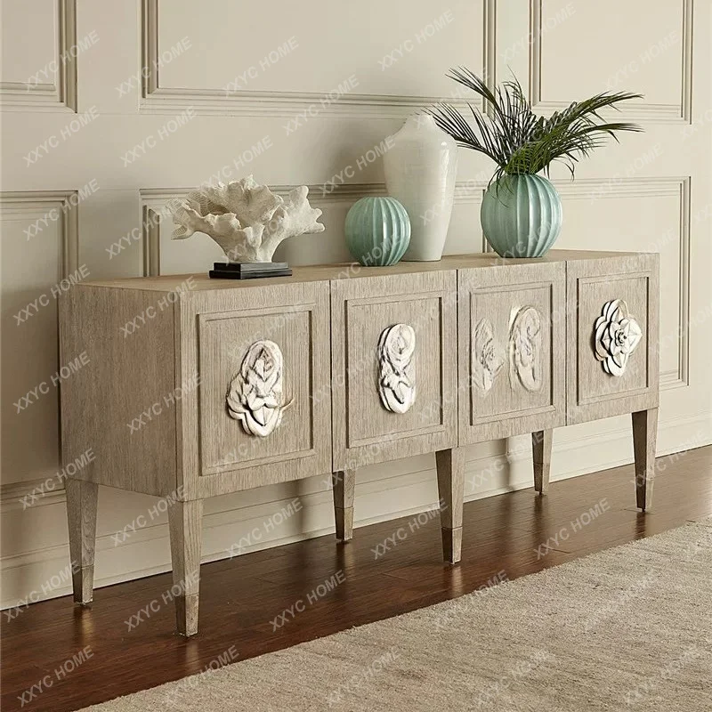 Rural solid wood retro entrance cabinet, high-end decorative cabinet, living room model room, home TV cabinet