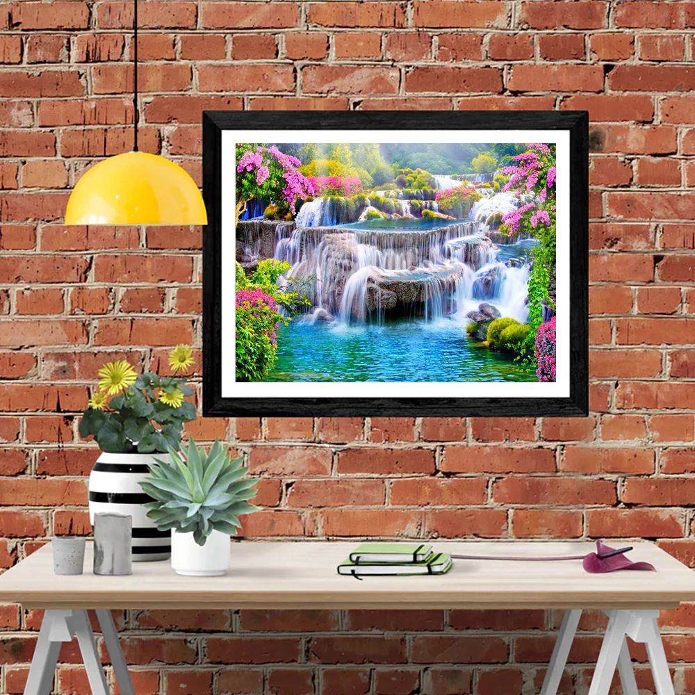 LZAIQIZG 5D Diamond Painting Spring Waterfall Diamond Embroidery Landscape Picture Cross Stitch Handicraft Decoration For Home