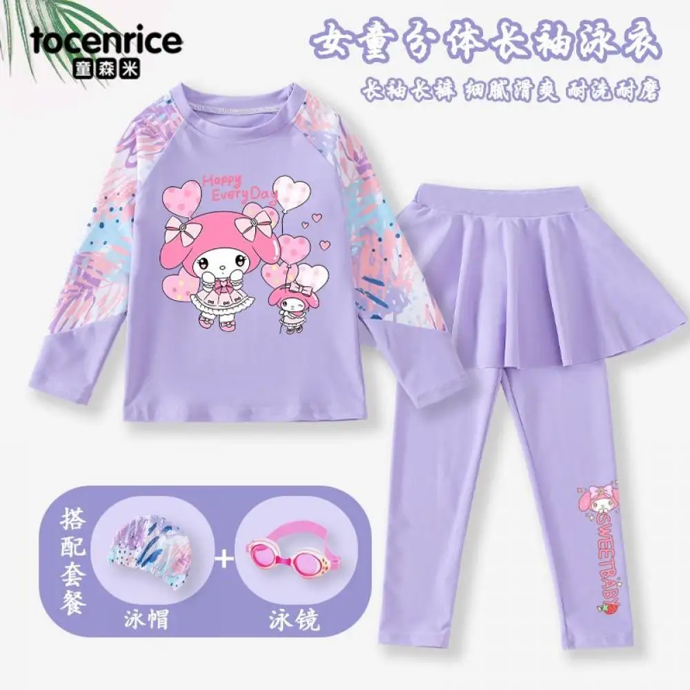 

Sanrio Melody Children's Swimsuit Girls Split Long Sleeves Trousers Professional Sun Protection Hot Spring Little Girl Swimsuit