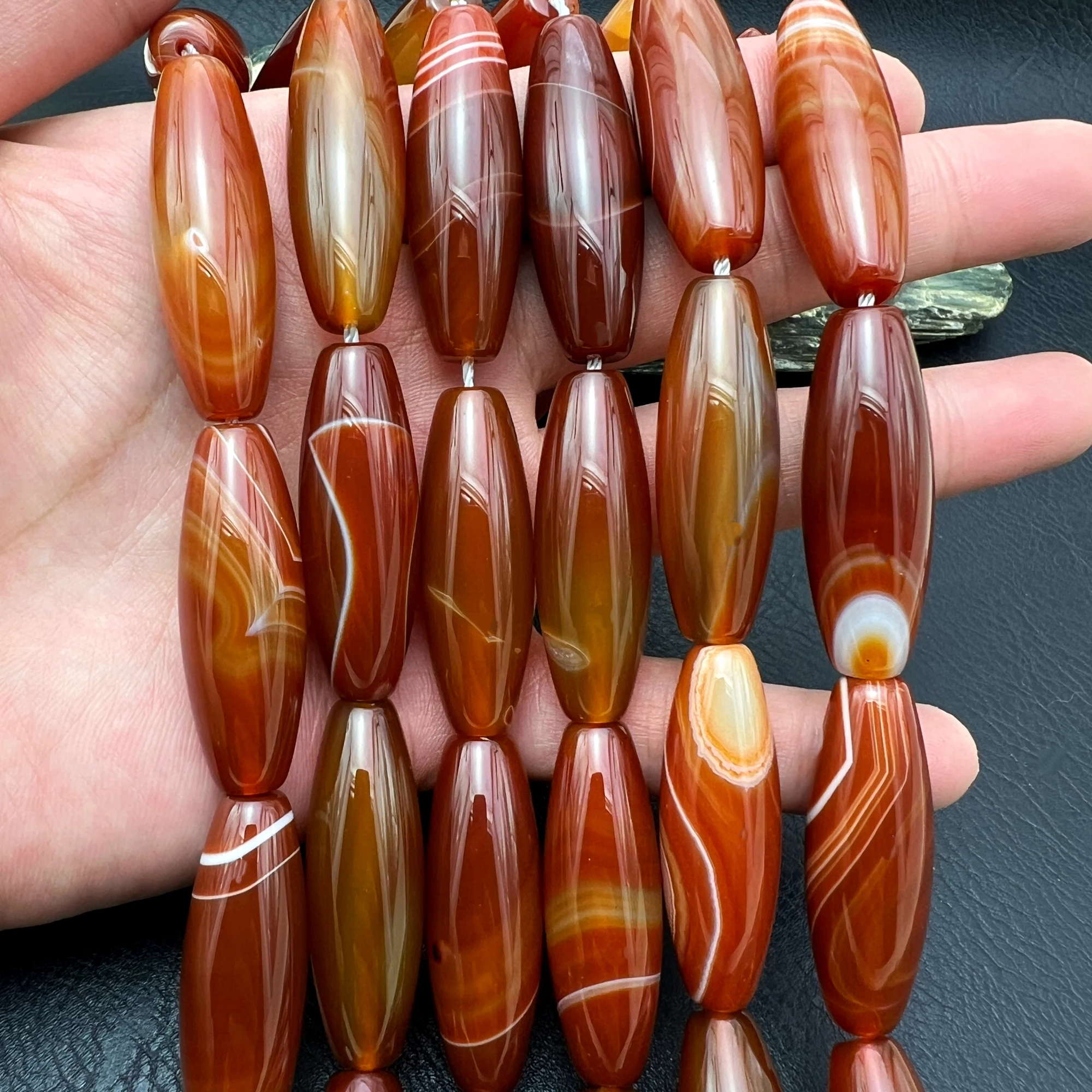 13x40MM 10PCS Large Natural Red Lace Agates Barrel Nugget Beads Focus Pendant
