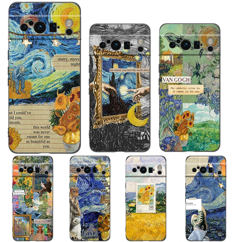 

Starry sky van gogh art Phone Case For Google Pixel 8 7 6 Pro 8A 6A 7A 5G Soft Silicone Shockproof TPU Black Cover Fundas