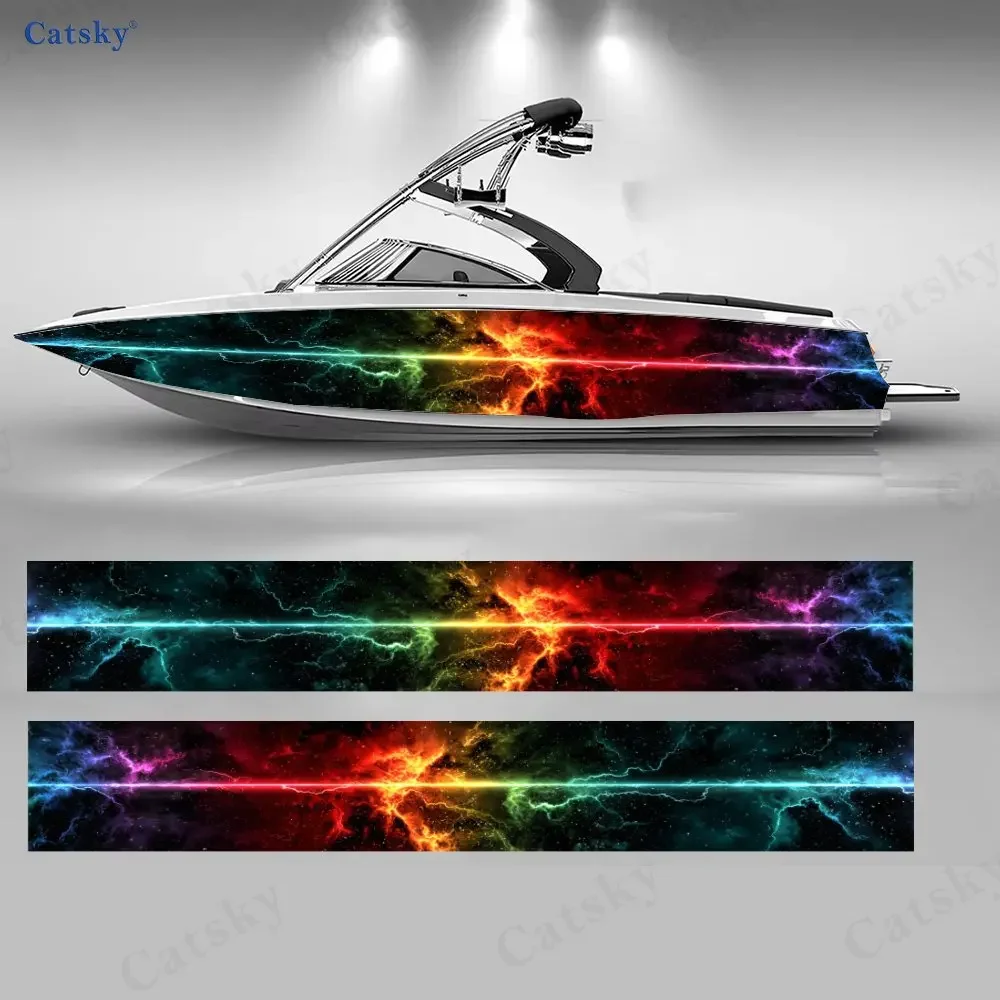 2Pcs Rainbow Star Stream Boat Stickers, PVC Waterproof Durable Vinyl Wrap Decals for Fishing Boats, Durable and Stylish Design