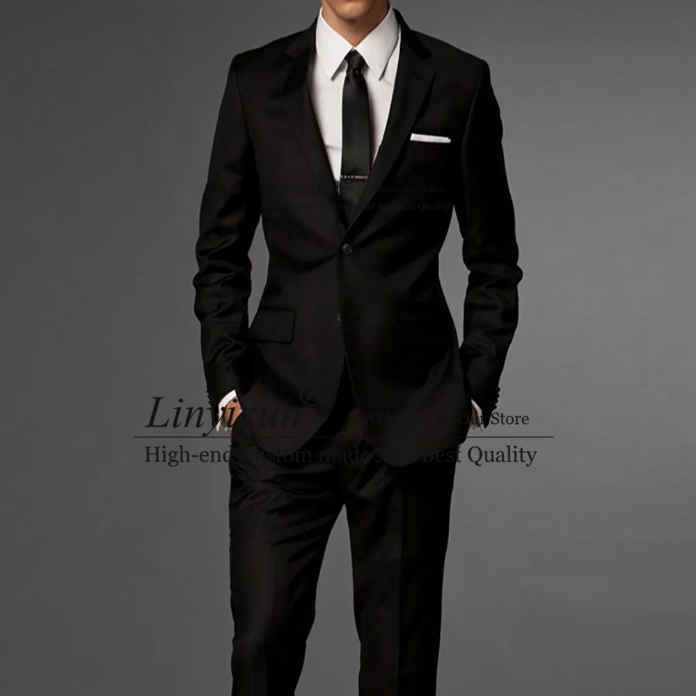 

Black Suits For Men Formal Business Blazer Hombre Wedding Groom Tuxedo Slim Fit Daily 2 Piece Set Jacket Pants Terno Masculino