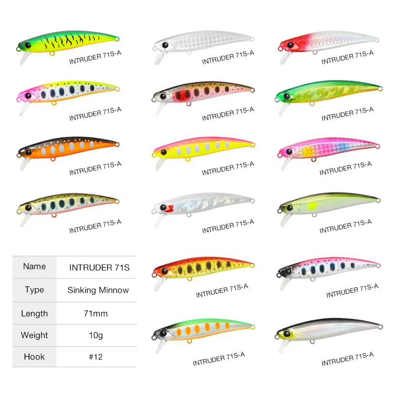 TSURINOYA INTRUDER Sinkender Köder, 71 mm, 10 g, Forellen-Minnow-Köder, Angelköder, künstlicher harter Köder, Hecht, Bass, Wobbler, Angelgerät