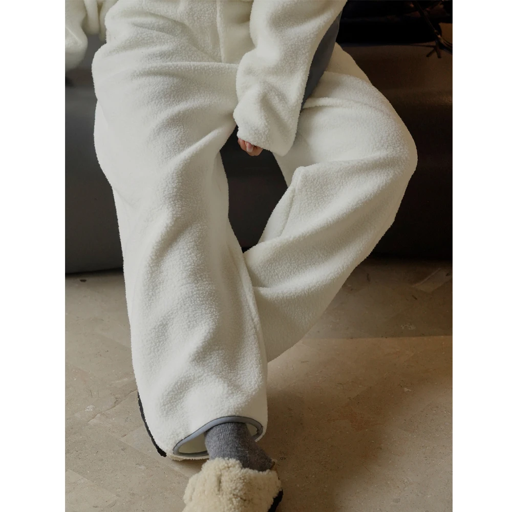 2024 Women Winter Polar Fleece Pants High Waist Warm Beige Pants Fashion Clothes Vintage Pants Female Trousers