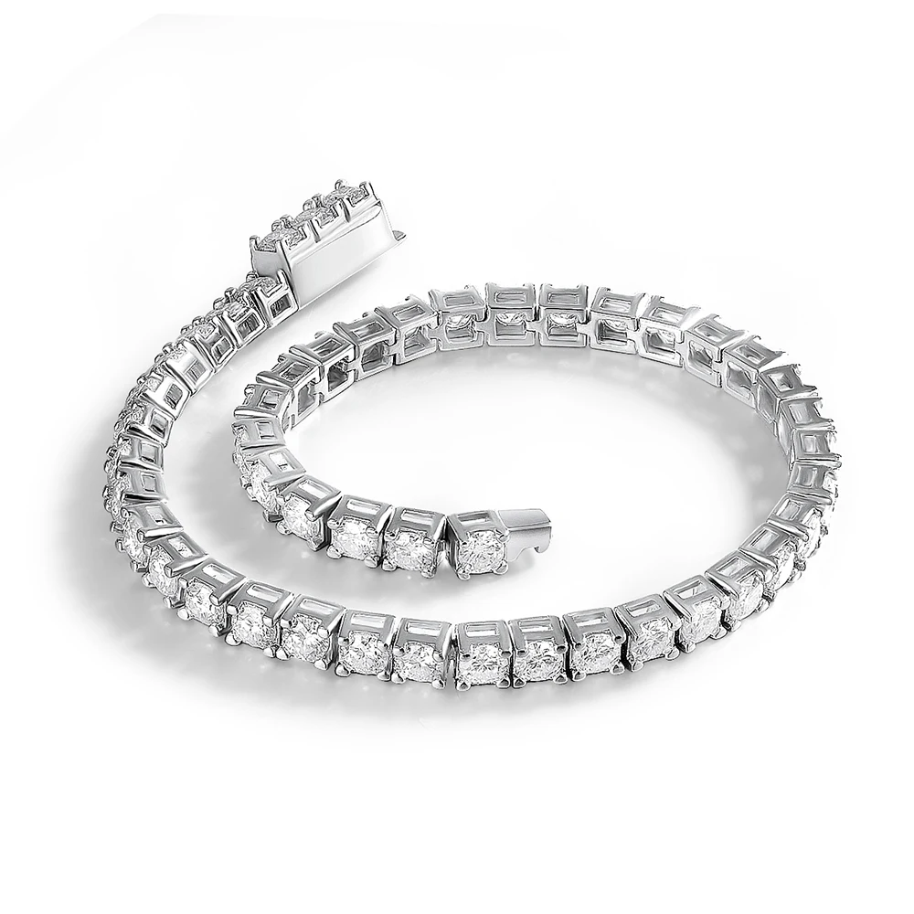 Serkos-Bracelet de Tennis Moissanite pour Femme et Homme, 100% Argent Sterling S925, Serrure à Ressort, Couples, Travailleurs, 3mm, 4mm, 5mm