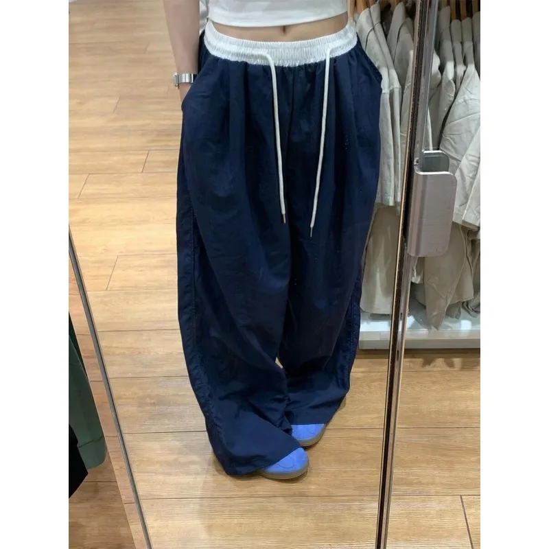 سراويل واسعة الساق بألوان متباينة أمريكية للنساء سراويل رياضية وكاجوال جديدة عالية الخصر وفضفاضة ومتعددة الاستخدامات