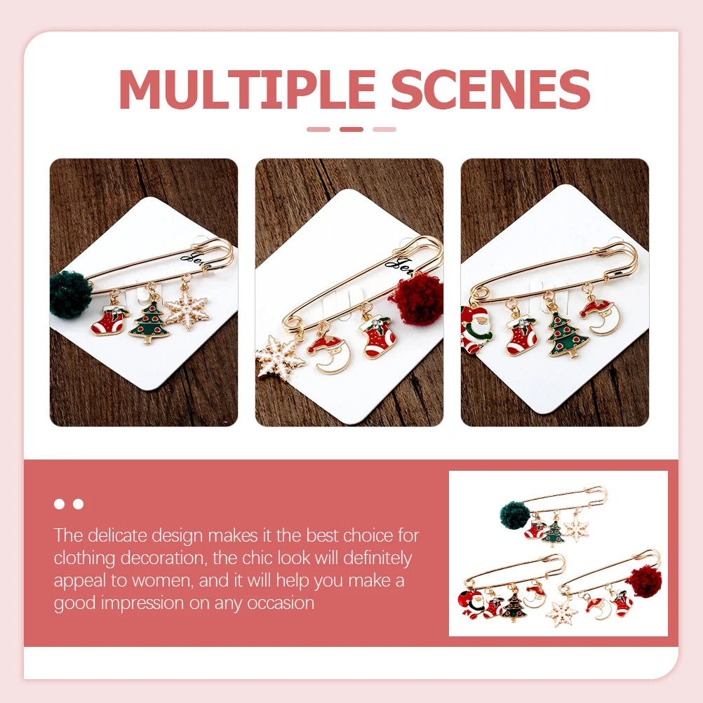 

3pcs Brooch Pin for Women Clothing Scarf Lapel Alloy Safety Brooches Christmas Gift Holiday Gift Decor Elegance