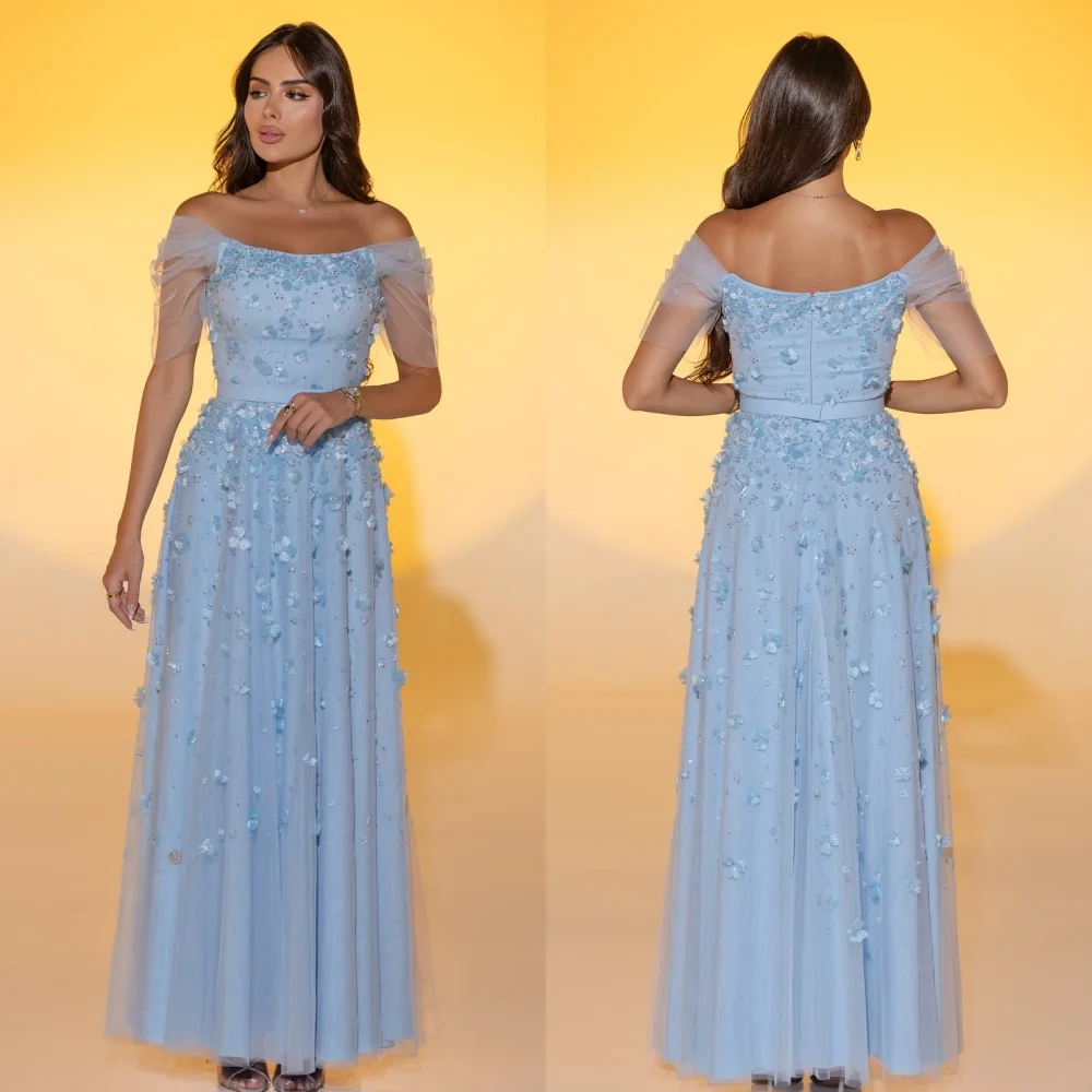 

Customized Modern Style Exquisite Net Flower Beading Sequined Straight Poretrait Ankle Length Dresses Bespoke Occasion Dresses