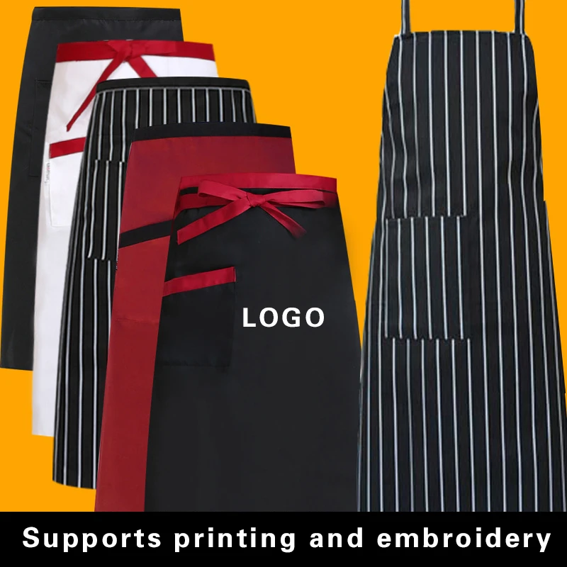 Chef Apron Printing Logo For Men And Women Cakery Coffee Shop Restaurant Waiter Red Stripe Work Clothes Custom Name