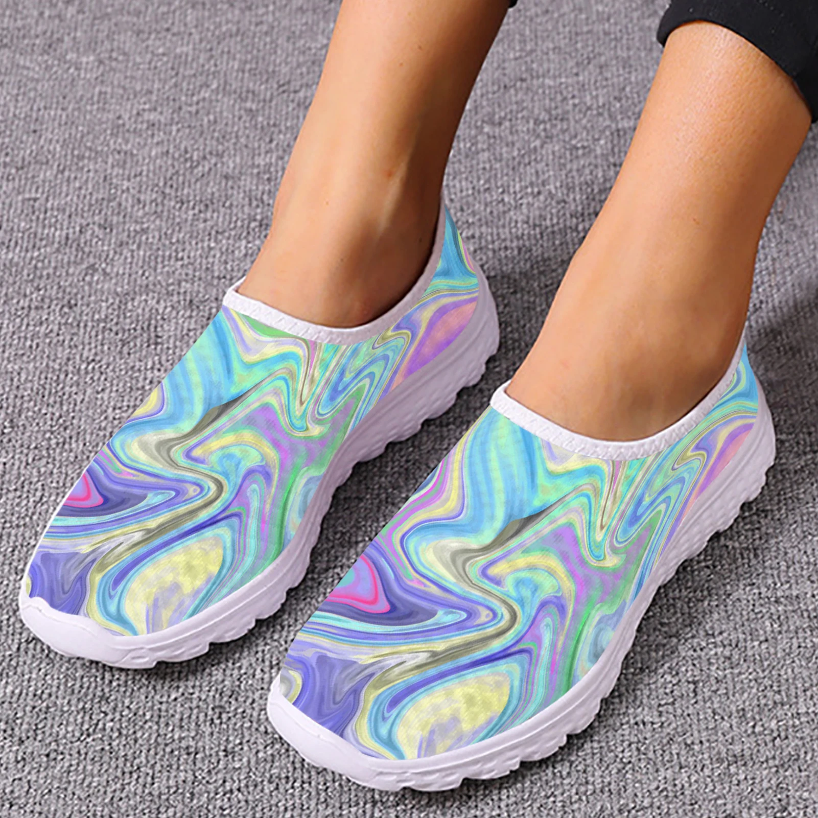 INSTANTARTS Rainbow Psychedelic Print Lightweight Breathable Shoes Women Loafers Slip On Casual Shoes Flats Shoes Zapatos Mujer