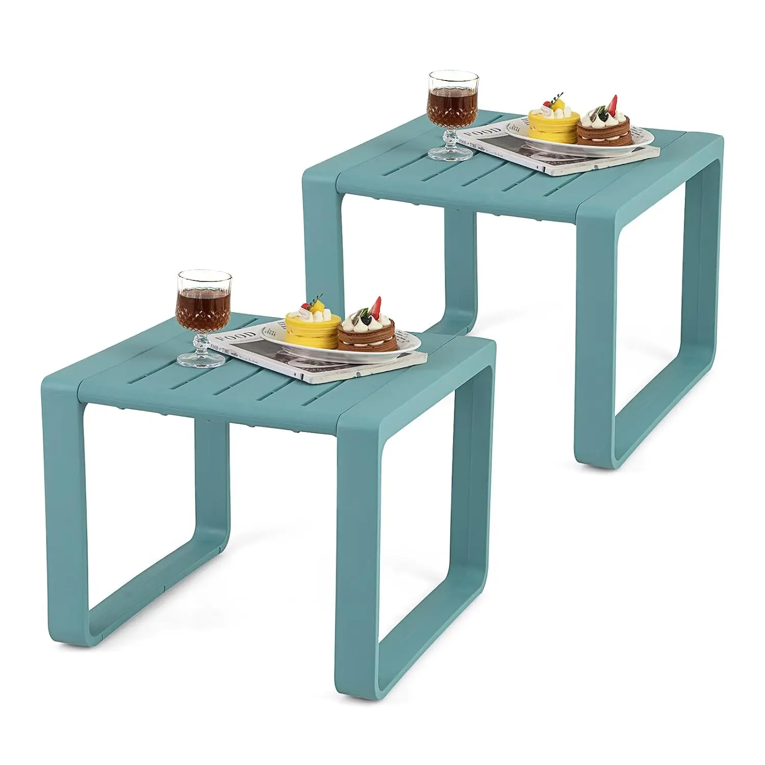 Outdoor Side Table Set of 2, 18” Weather Resistant Adirondack Table, Patio End Table, Small Coffee Bistro Table,, Customized