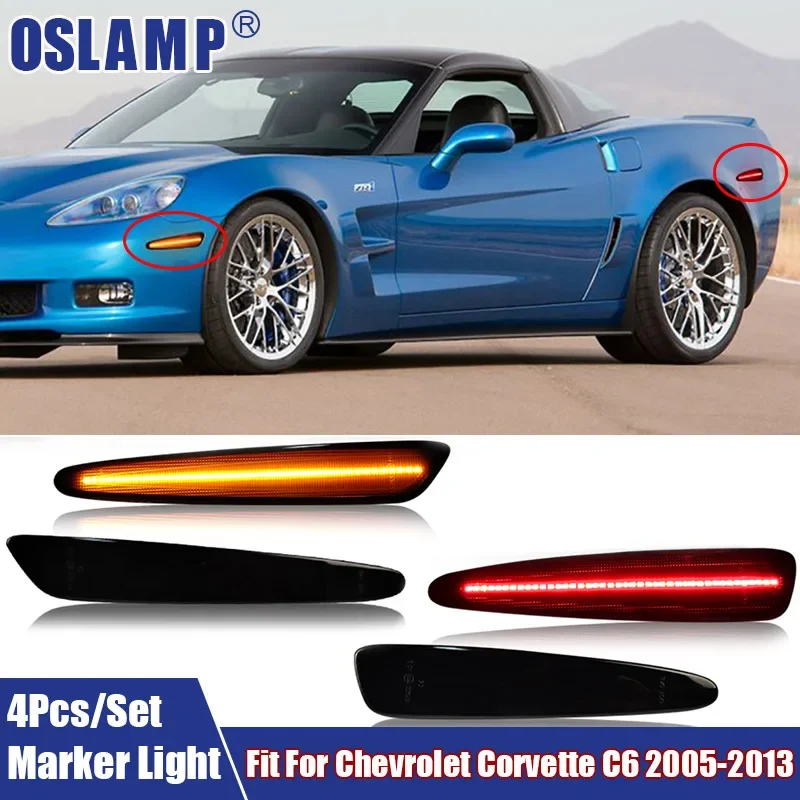 4Pcs/Set Front Rear LED Side Marker Lights Car Accessories LED Turn Signal Signal Lamps Fit For Chevrolet Corvette C6 2005-2013