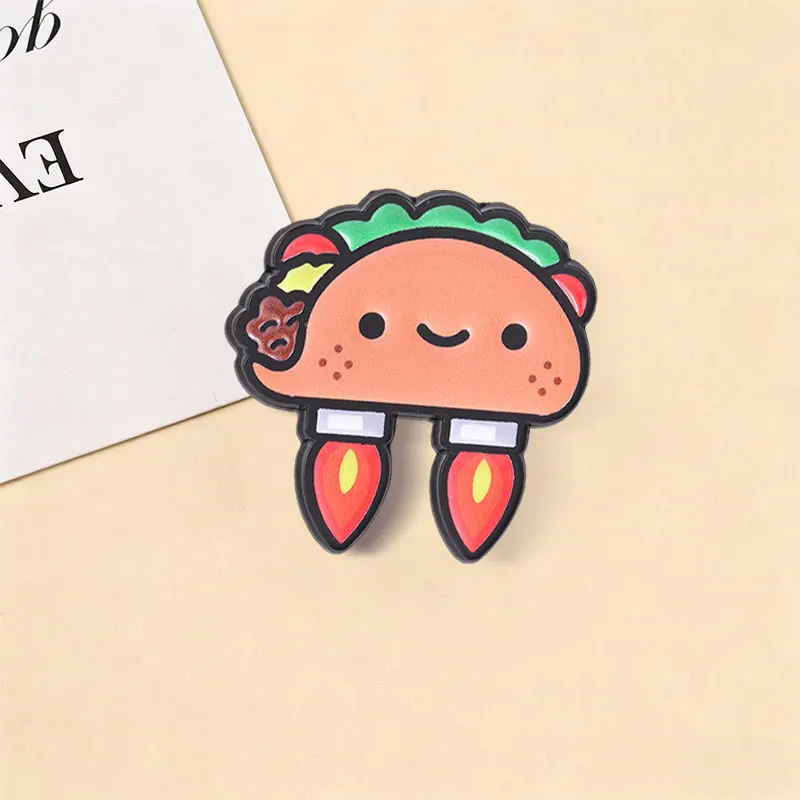 Rocket Taco Enamel Pin Funny Rocket Thrusters Mexican Food Personification Space Fans Brooch Lapel Badge Jewelry Gift for Friend