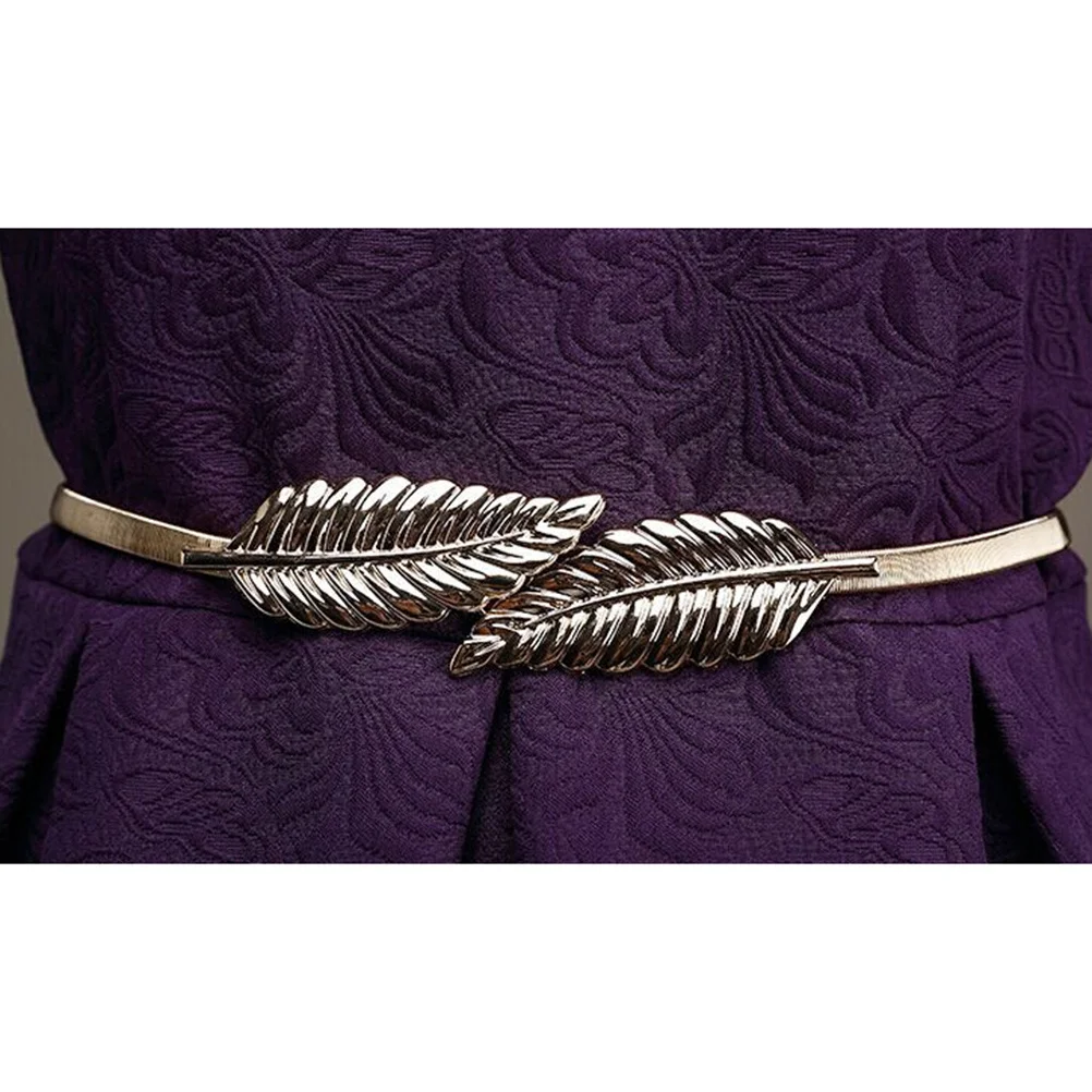 

2Pcs Golden Silver Metal Belt Leaf Design Adjustable Length Stylish Fashion Accessory for Dresses Coats Blouses