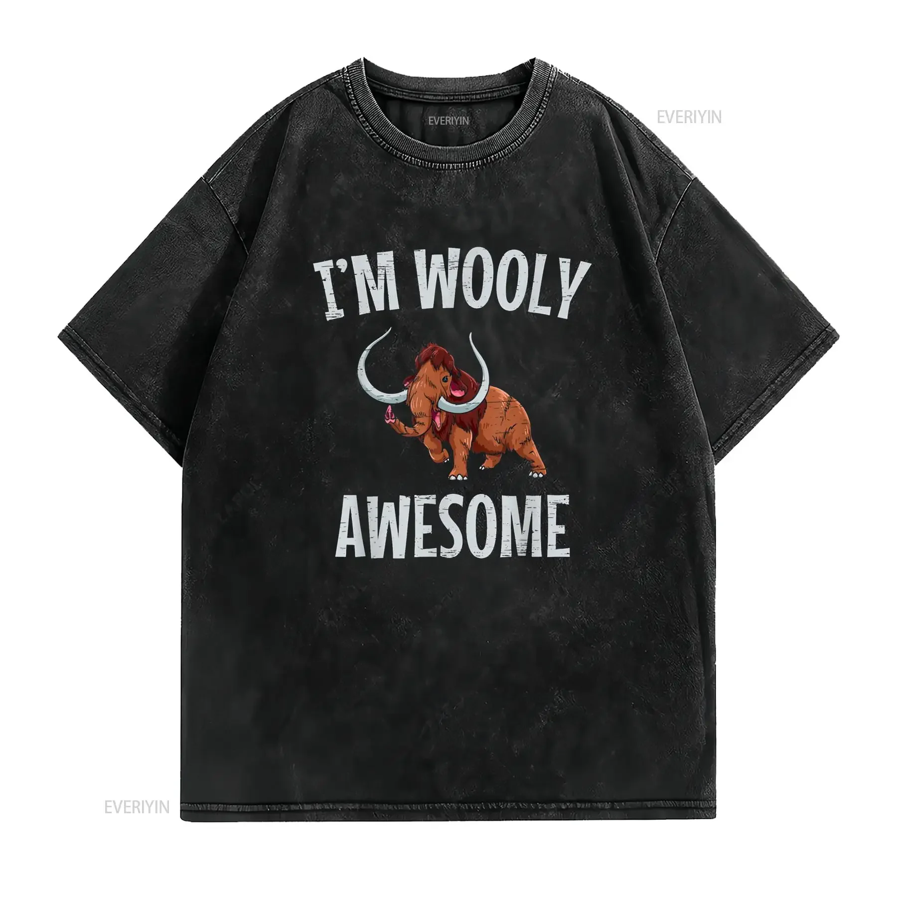 تي شيرت I am Wooly Awesome Long Tusks Woolly Animals تي شيرت عتيق مغسول على الموضة ملابس أنيقة مريحة قليلاً #2