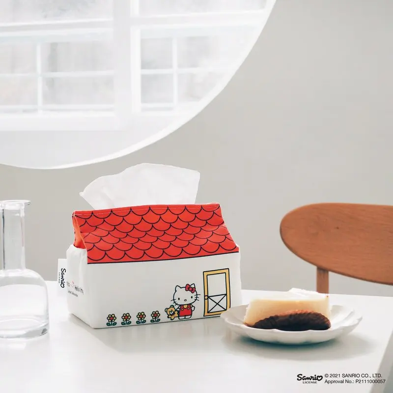 Caja de pañuelos de dibujos animados Kawaii Hello Kitty, papel de dibujo para el hogar, decoración de escritorio para sala de estar, accesorios para mujer al por mayor