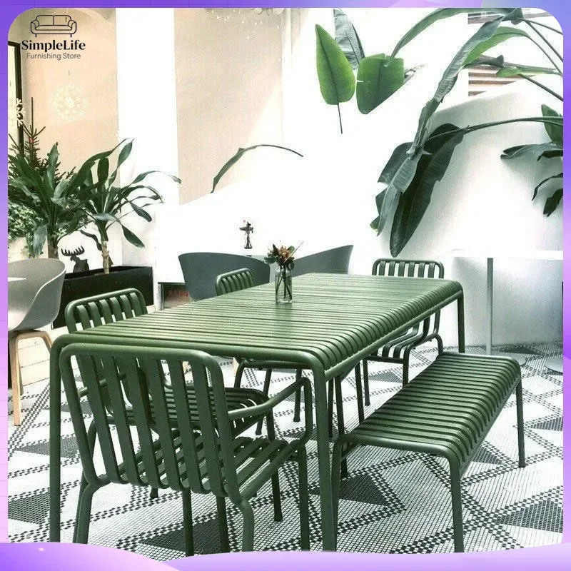 Wrought Iron Outdoor Table Set for Garden Courtyard Balcony Patio Cafe Milk Tea Shop Rustic Modern Long Dining Table Casual