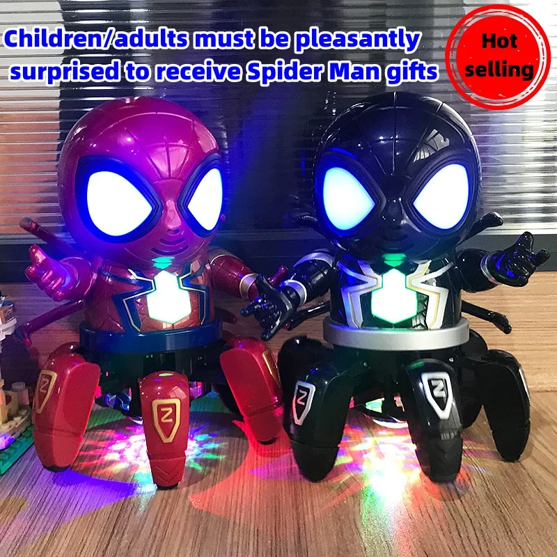 Robô de dança elétrico de seis clined Spider-Man com música de iluminação, brinquedo infantil Stall, presentes quentes