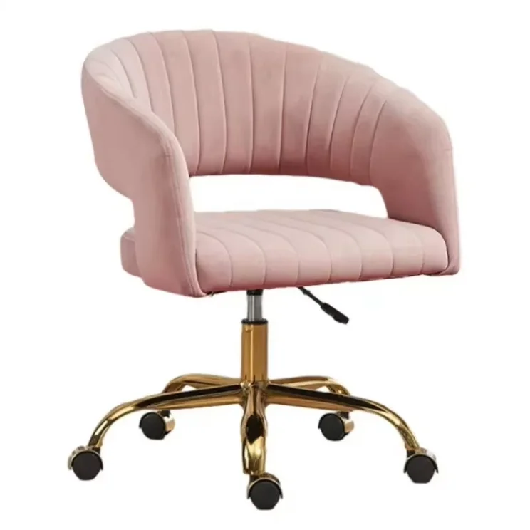 Modern Swivel Leisure Chair Round Solid Velvet Wheel For Home Office Vanity Or Bedroom Fabric Makeup Chair For Living Room