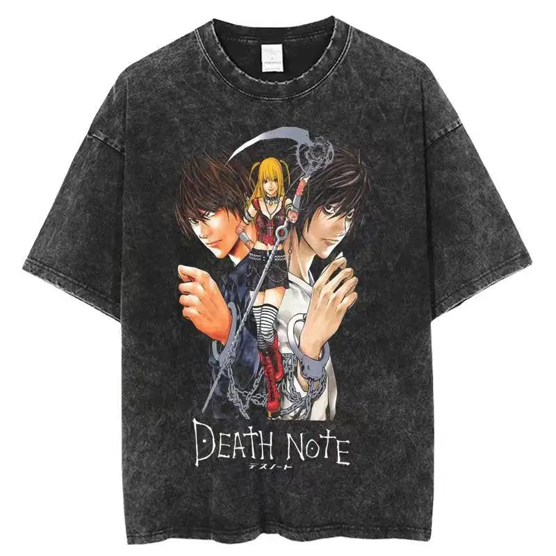 Japanese Anime T-shirt Death Note Washed T Shirt MisaMisa Printing 100% Cotton T-shirt Lawliet Black Vest Summer Streetwear Top