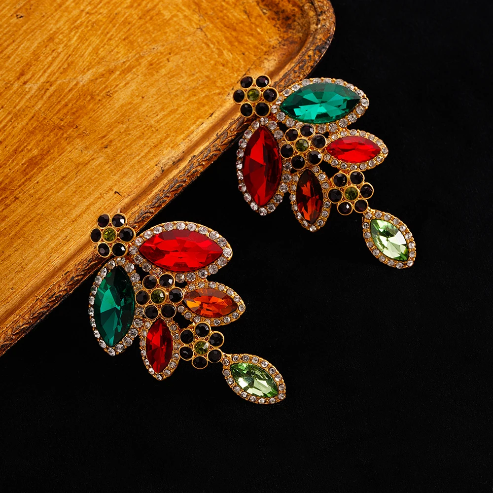 New Trend Bohemia India Colorful Zircon Flower Earrings For Women Dinner Party Wedding Fashion Personalized Jewelry Accessories