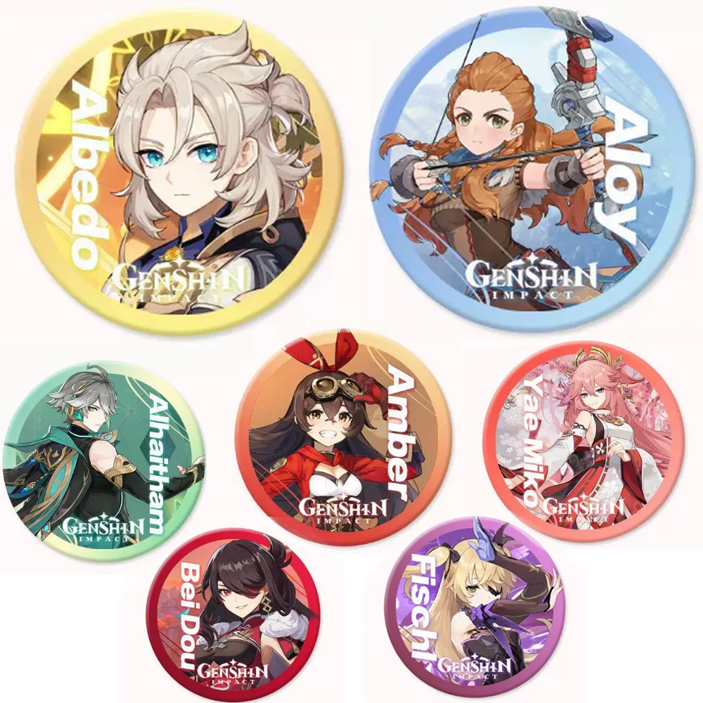 Yuanshen Impact Cartoon Character Surrounding Tinplate Double Flash Badge Backpack Accessories Fixed Clothing Brooch Friend Gift