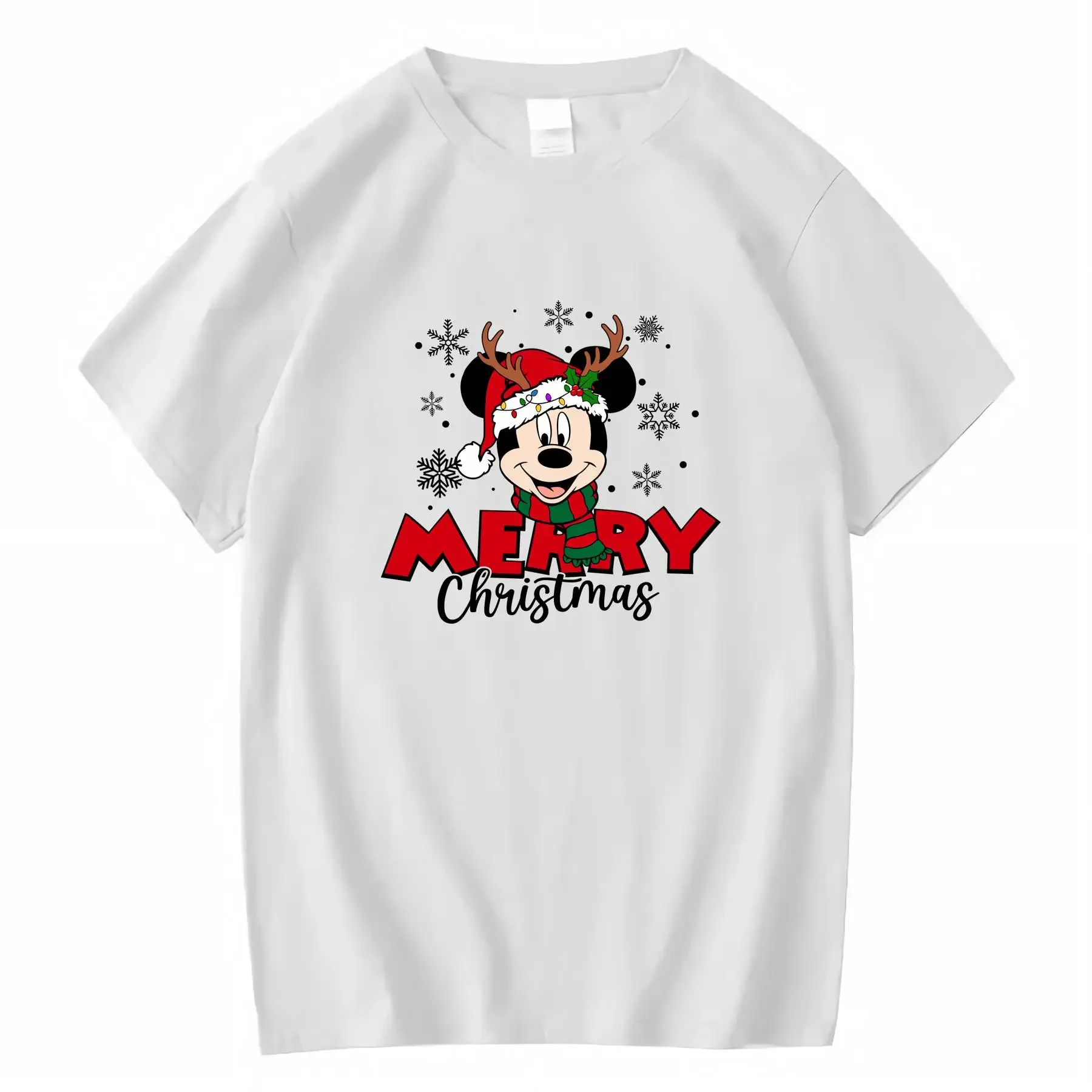 تي شيرت ميكي ماوس عيد الميلاد 100 قطن برقبة دائرية مناسب لجميع المواسم عتيق مغسول أنيق وناعم ومتعدد الاستخدامات قليلاً